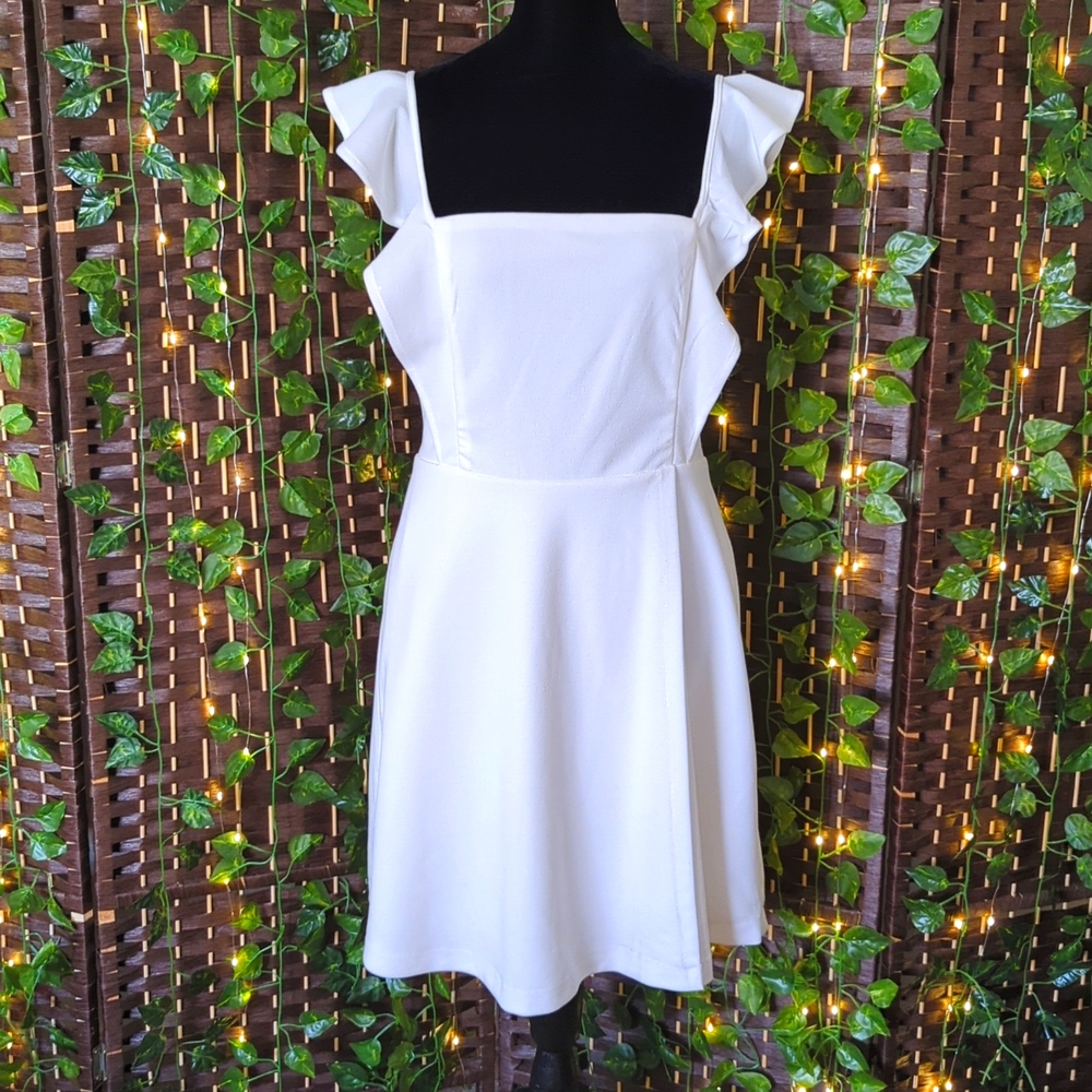 BCBG Ruffle Sleeve Square Neck mini dress